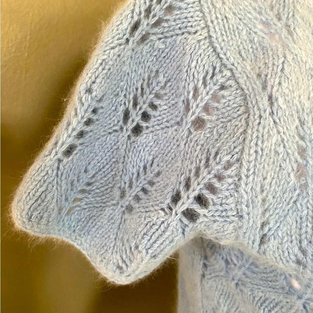 VTG 60s Blue Angora Wool Blend Short Sleeve Sweater XS S Doen Vibes - Picture 4 of 6